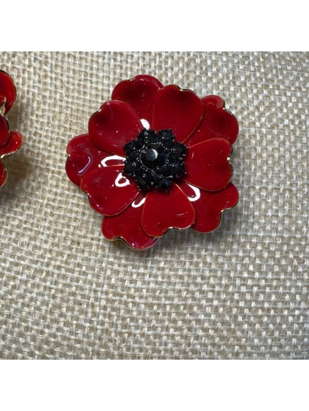 Kate Spade New York Red & Black Poppy Flower Earrings With Dust Bag - Picture 3 of 8